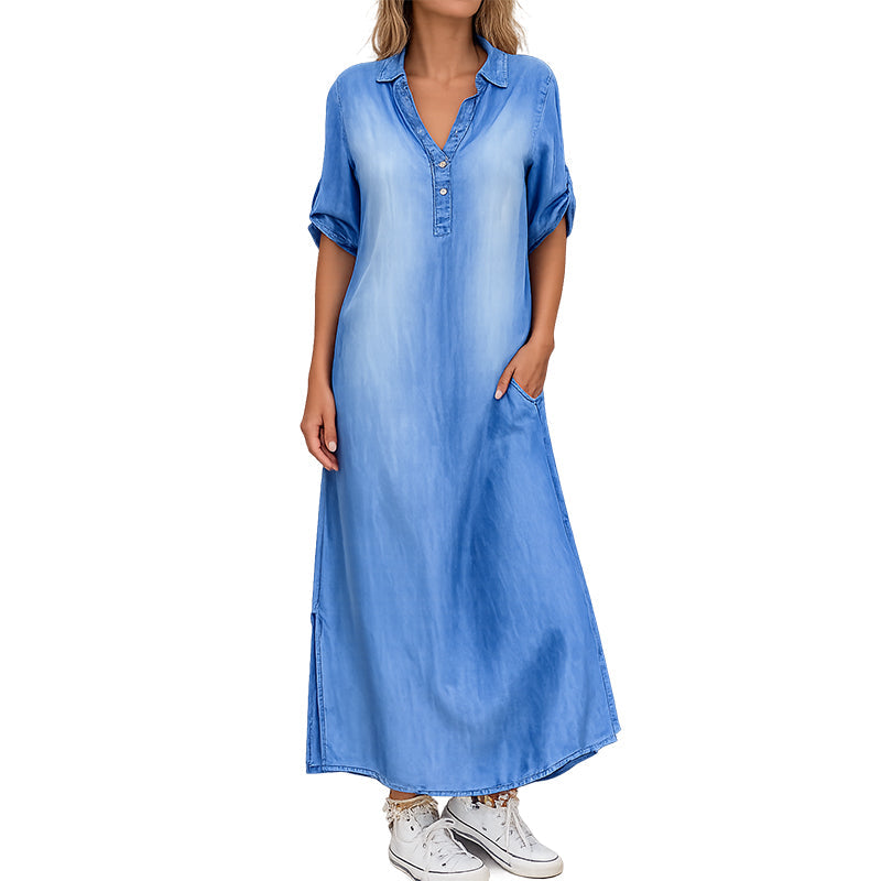 💥 50% RABATT 👗 Maxiklänning i washed denim för damer ✨ Modern casual look med hög komfort & tidlös design 🌿