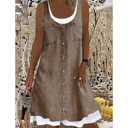 🔥 50% RABATT 👗 Klänning i tvådelat utförande med denimtryck (imitation) ✨ Trendig lager-på-lager-look med elegant passform & bekväm känsla hela dagen 💙