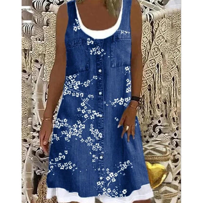 🔥 50% RABATT 👗 Klänning i tvådelat utförande med denimtryck (imitation) ✨ Trendig lager-på-lager-look med elegant passform & bekväm känsla hela dagen 💙