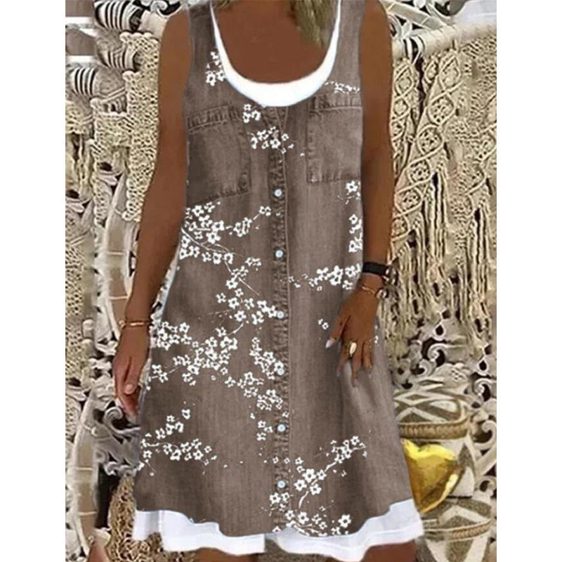 🔥 50% RABATT 👗 Klänning i tvådelat utförande med denimtryck (imitation) ✨ Trendig lager-på-lager-look med elegant passform & bekväm känsla hela dagen 💙