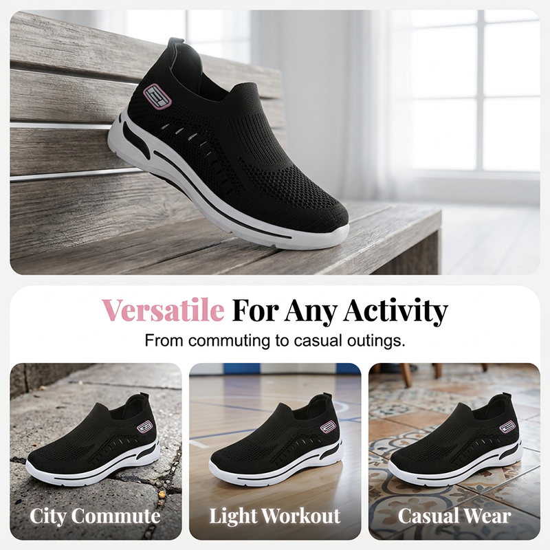 👟🌬️ Andningsbara stickade slip-on promenadskor