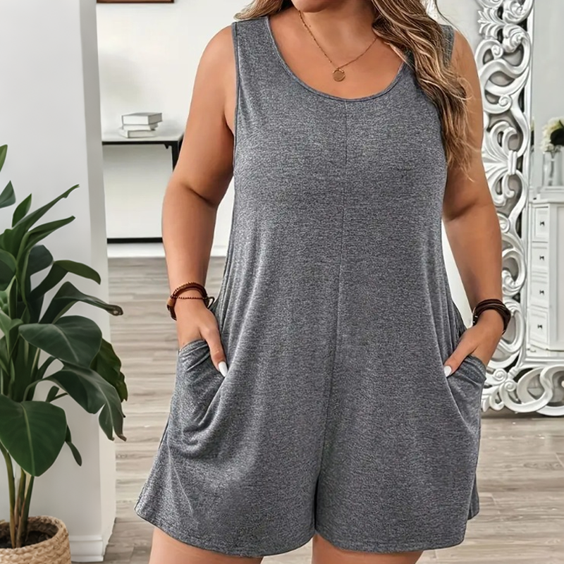 👗 TIDBEGRÄNSAD 50% RABATT! 💥 Ärmlös jumpsuit i plusstorlek med fickor för dam – Böljande, bekväm, mångsidig ✨