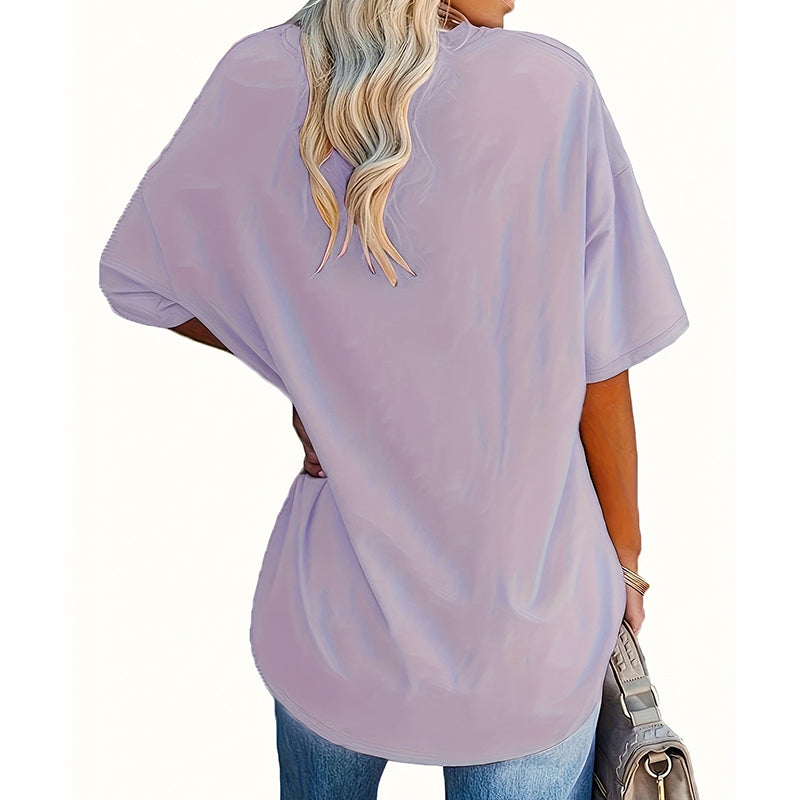 🔥 50% RABATT 🌹 Avslappnad V-ringad rosprint T-shirt för plus size