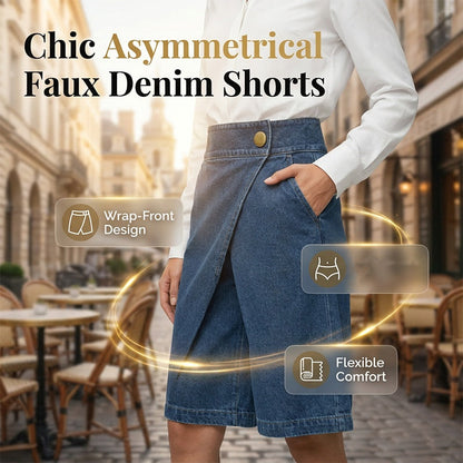 👖✨ Asymmetriska faux denimshorts med hög midja