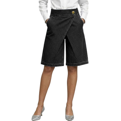 👖✨ Asymmetriska faux denimshorts med hög midja