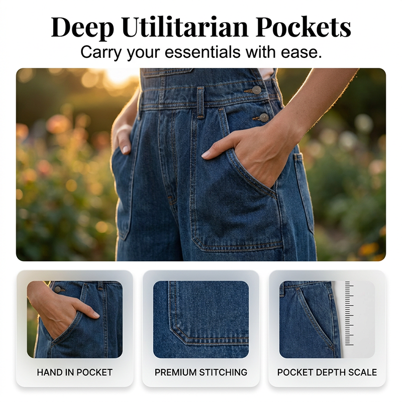 👖✨ Avslappnad vintage jeansoverall med vida ben och fickor