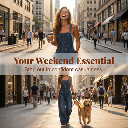 👖✨ Avslappnad vintage jeansoverall med vida ben och fickor
