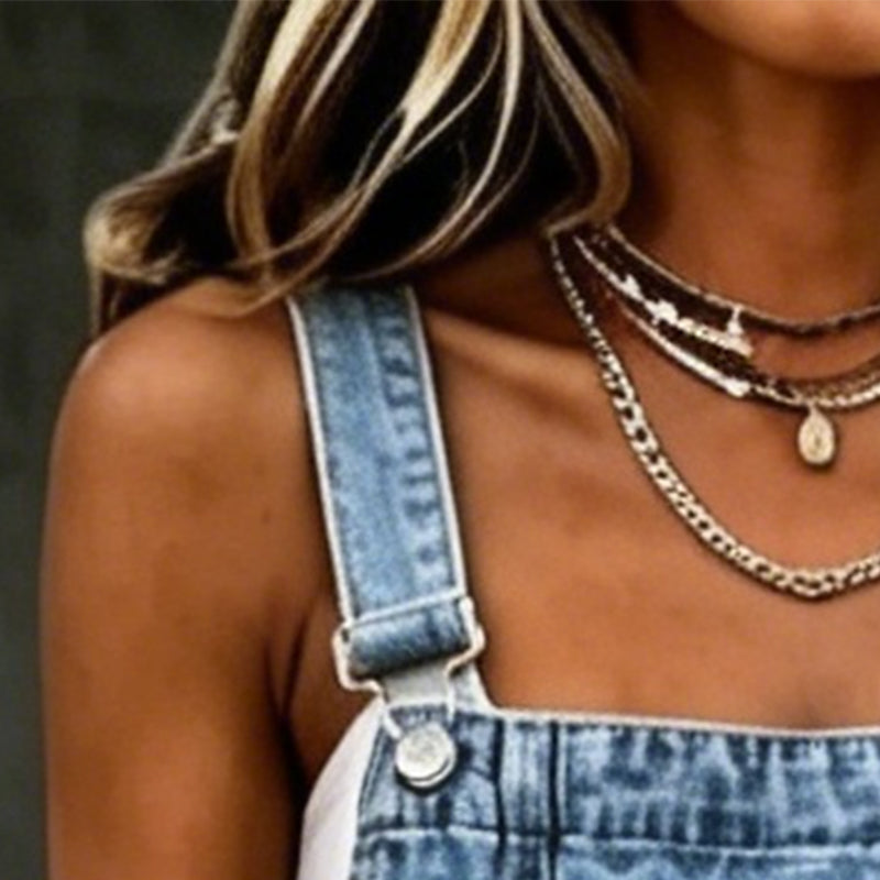 👗 Denim overallklänning med slits och remmar