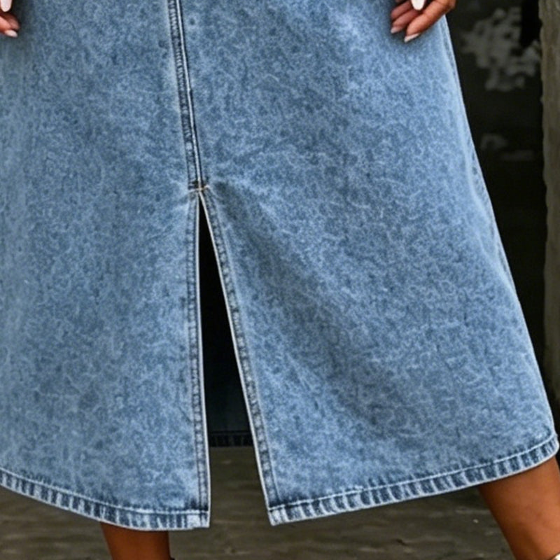 👗 Denim overallklänning med slits och remmar
