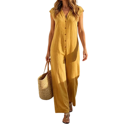 Ärmlös sommaroverall med knappar för damer