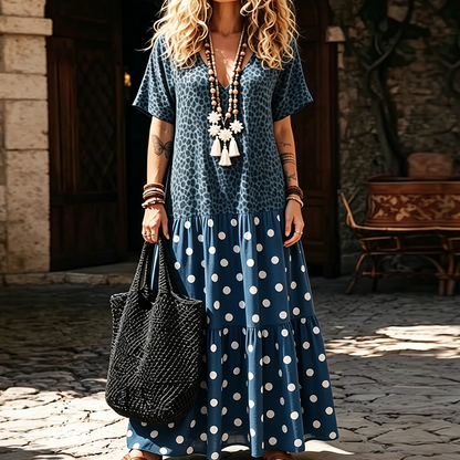 Maxiklänning för damer i boho-stil med V-ringning och blandade mönster