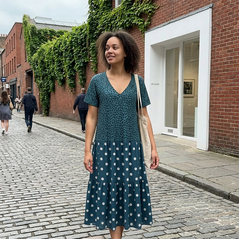 Maxiklänning för damer i boho-stil med V-ringning och blandade mönster