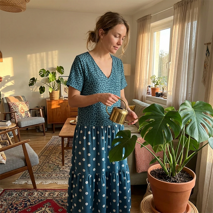 Maxiklänning för damer i boho-stil med V-ringning och blandade mönster