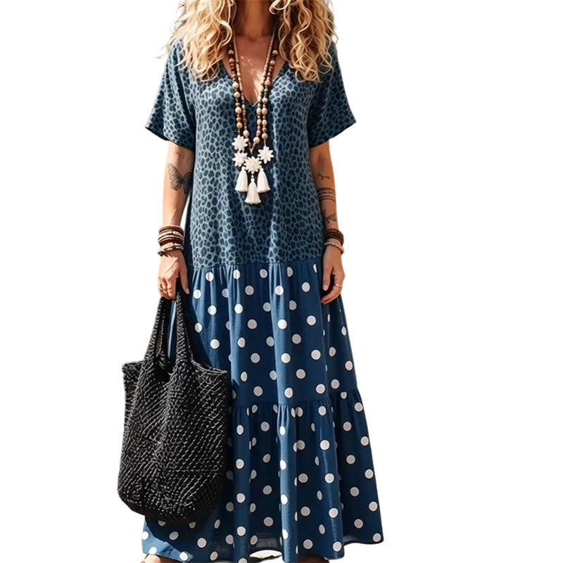 Maxiklänning för damer i boho-stil med V-ringning och blandade mönster