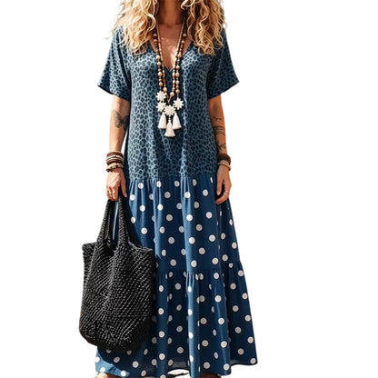 Maxiklänning för damer i boho-stil med V-ringning och blandade mönster