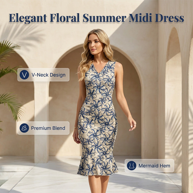 👗Elegant sommarklänning i midilängd med blommönster