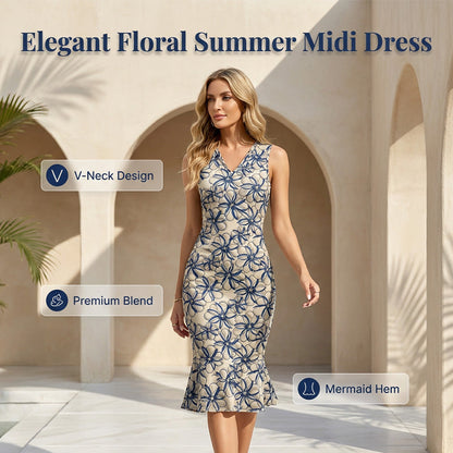 👗Elegant sommarklänning i midilängd med blommönster