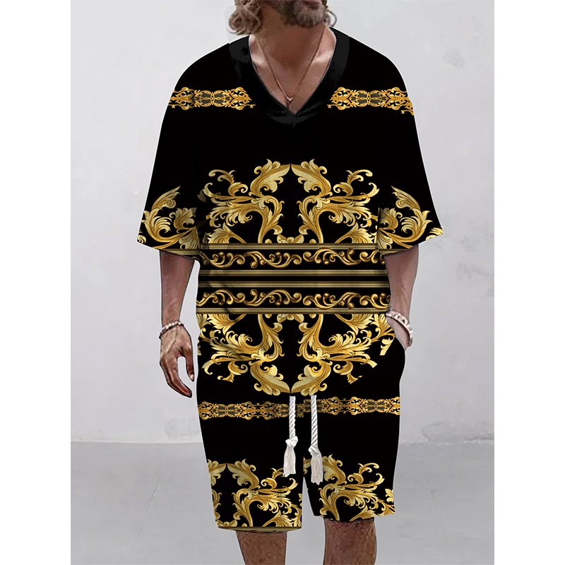 👕🩳 Avslappnat set med geometriska detaljer och fickor