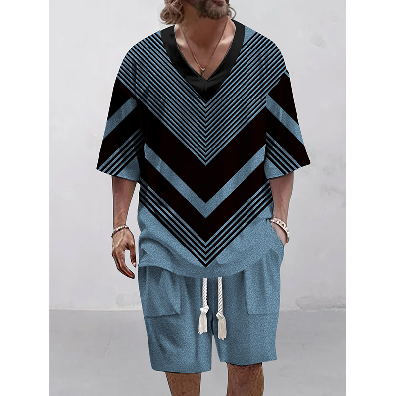 👕🩳 Avslappnat set med geometriska detaljer och fickor