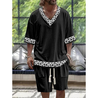 👕🩳 Avslappnat set med geometriska detaljer och fickor