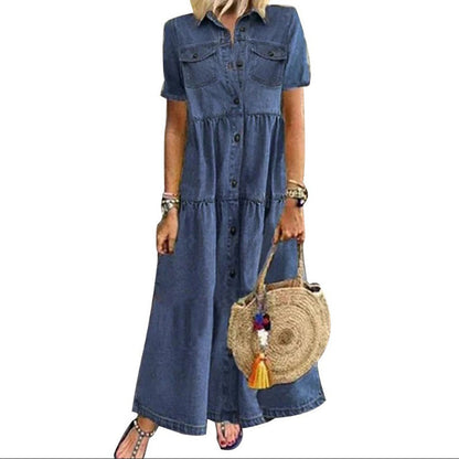 👗✨Vintage-maxiklänning i denim för damer – avslappnad vardagschic🔥