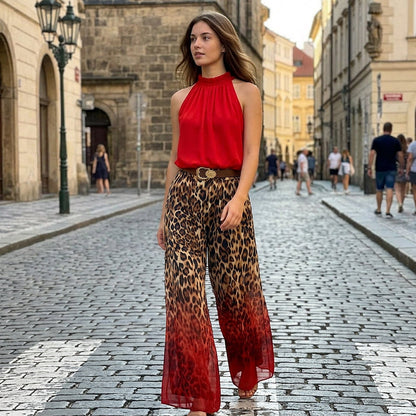 Chic halterneck leopardmönstrat byxset