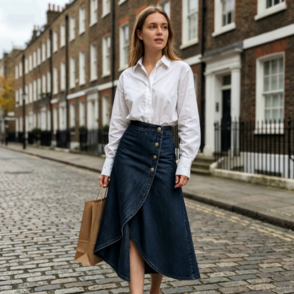💙👗 Högmidjad asymmetrisk denimkjol
