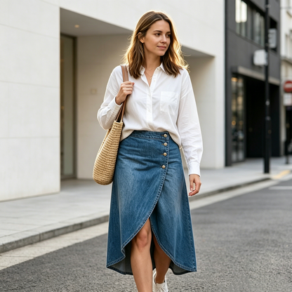 💙👗 Högmidjad asymmetrisk denimkjol