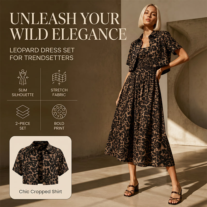 💃 Leopardmönstrat tvådelat set för dam – topp & kjol, smickrande siluett & perfekt för middag, dejt & utekväll 🌙