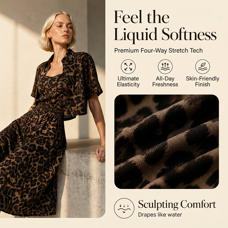 💃 Leopardmönstrat tvådelat set för dam – topp & kjol, smickrande siluett & perfekt för middag, dejt & utekväll 🌙