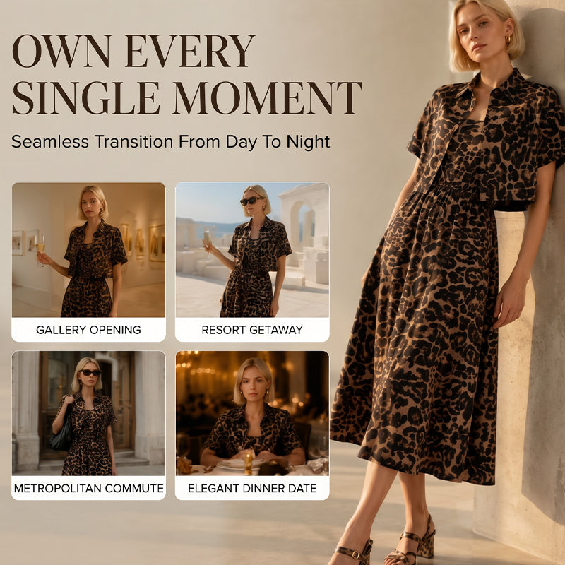 💃 Leopardmönstrat tvådelat set för dam – topp & kjol, smickrande siluett & perfekt för middag, dejt & utekväll 🌙