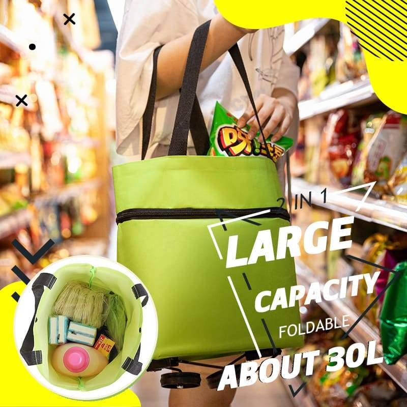 🧳 2‑i‑1 Hopfällbar Shoppingvagn – Stor Kapacitet & Slitstarkt Oxford-tyg – Perfekt för Matbutik, Marknad, Camping & Resor 🌿