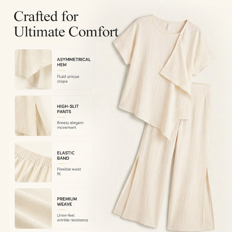 ✨ Asymmetrisk topp & vida ben-set med slits – Elegant statement