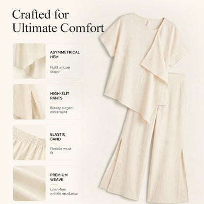 ✨ Asymmetrisk topp & vida ben-set med slits – Elegant statement