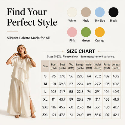✨ Asymmetrisk topp & vida ben-set med slits – Elegant statement