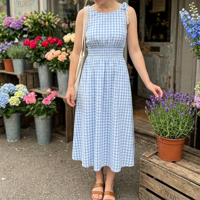 😲Nya sommarvaror – 50 % rabatt🔥Retroklänning för dam med bubbelärmar, enfärgad och med slits över axeln