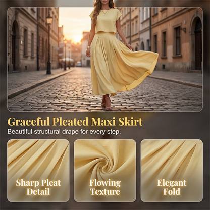 👗🌿 Ärmlöst maxikjolset med veck och fickor