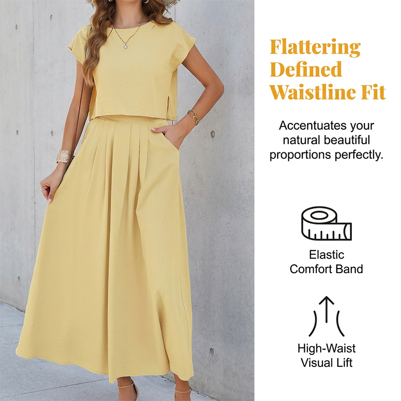 👗🌿 Ärmlöst maxikjolset med veck och fickor