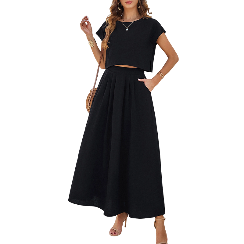👗🌿 Ärmlöst maxikjolset med veck och fickor