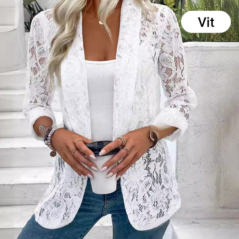 Kvinnors Blommig Spets Urholkad Långärmad Avslappnad Jacka