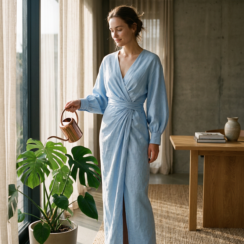 ⌛Limited-time offer-Elegant maxiklänning med V-ringning och omlottdetalj för damer