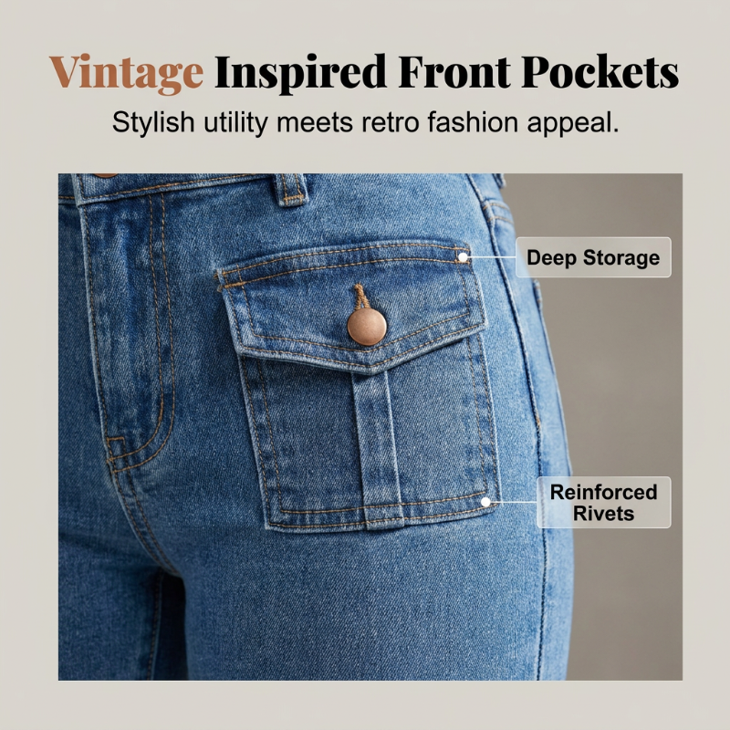 Jeans med hög midja och utsvängda ben för damer