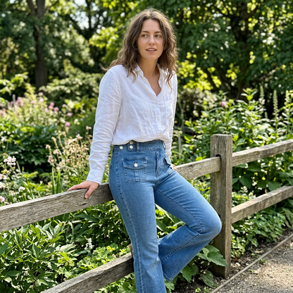 Jeans med hög midja och utsvängda ben för damer