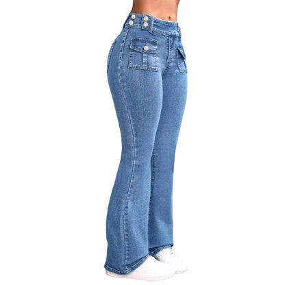 Jeans med hög midja och utsvängda ben för damer
