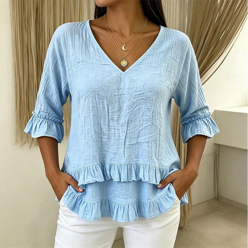 👚🌸 V-ringad volangkant topp