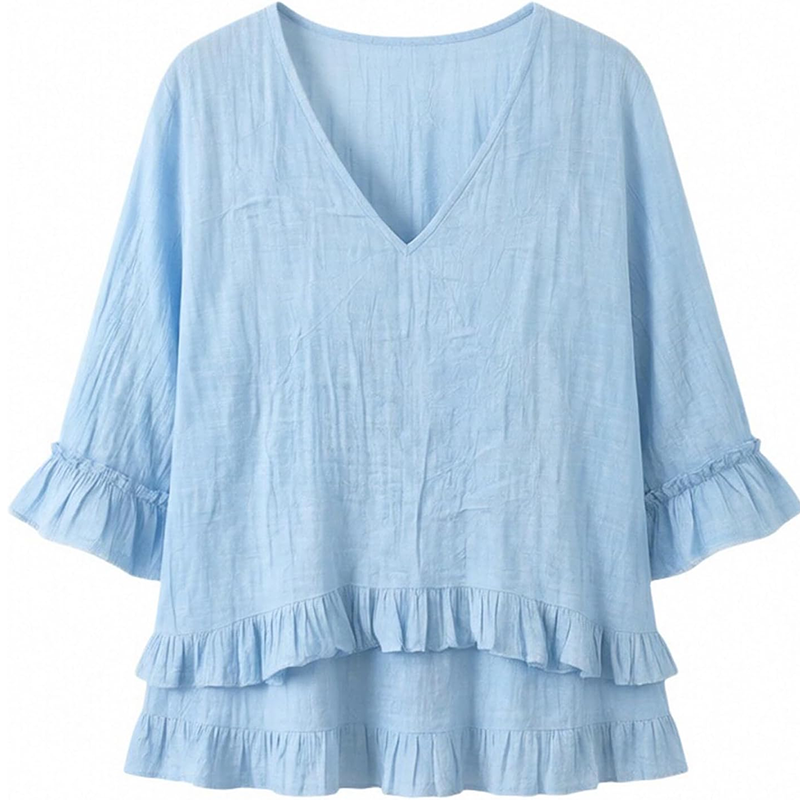 👚🌸 V-ringad volangkant topp