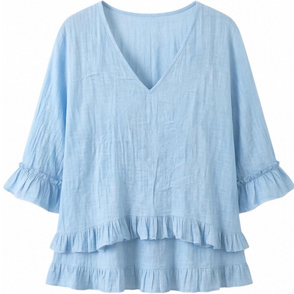 👚🌸 V-ringad volangkant topp