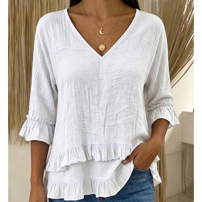 👚🌸 V-ringad volangkant topp