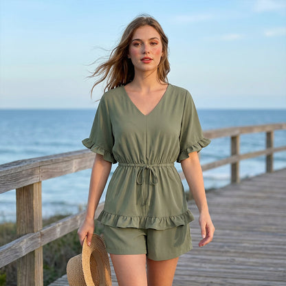 👗 50 % RABATT JUST NU! 🌸 Avslappnad V-ringad jumpsuit för damer – Lätt och luftigt – Perfekt för stranddagar eller sommarfester – Enkel och luftig jumpsuit ✨🌊