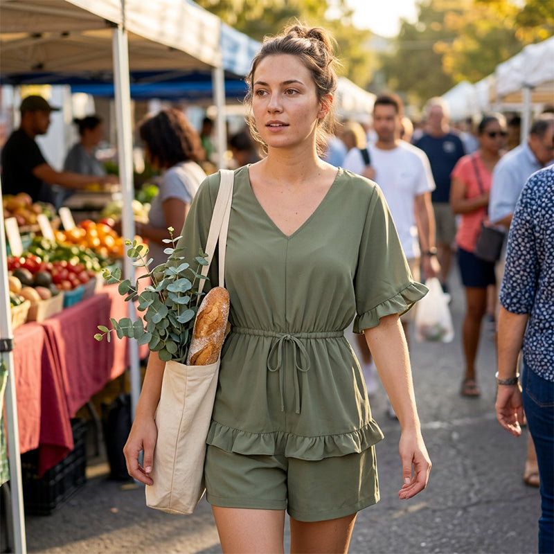 👗 50 % RABATT JUST NU! 🌸 Avslappnad V-ringad jumpsuit för damer – Lätt och luftigt – Perfekt för stranddagar eller sommarfester – Enkel och luftig jumpsuit ✨🌊
